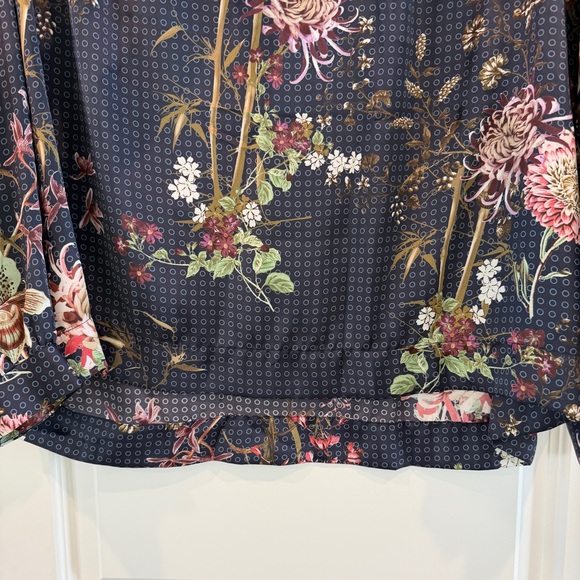 NWOT Zara Multi Floral Boxy Top with Tassel Neck Tie Collar in Dark Grey sz S - Picture 5 of 11